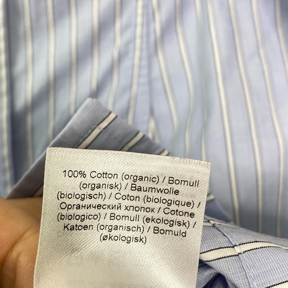 Ganni Blue Cotton Striped Button Front Balloon Sleeve Shirt Dress Mini - Picture 7 of 8